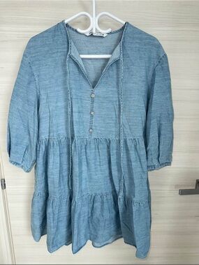 Zara Light Blue Denim-Style Tunic Top